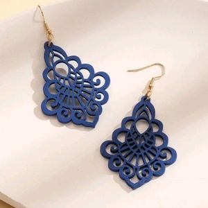 Stunning Blue Scalloped Wooden Earrings